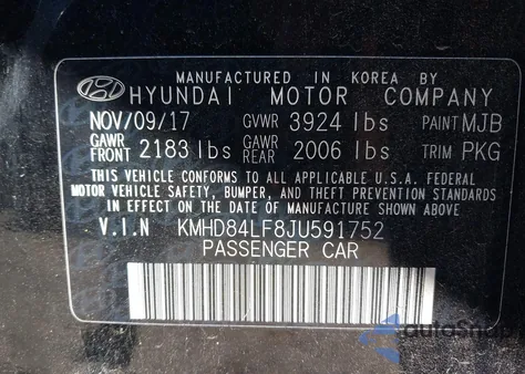 2018 Hyundai Elantra Value Edition from USA, damaged, VIN KMHD84LF8JU591752